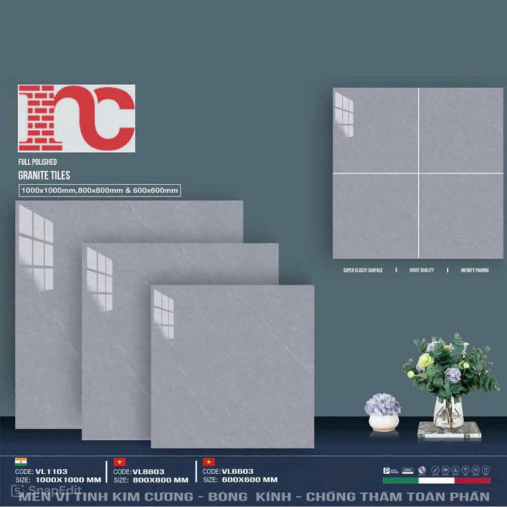 Combo gạch lát nền 1000x1000mm VL1103- 800x800mm VL 8803 - 600x600mm VL6603