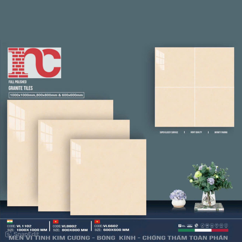 Combo gạch lát nền 1000x1000mm VL1102- 800x800mm VL 8802 - 600x600mm VL6602